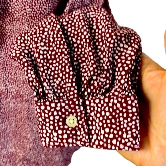 Gap Tunic Smock Blouse. 100%Rayon. Long Sleeve. Burgundy White. Size S #143 - Picture 3 of 5